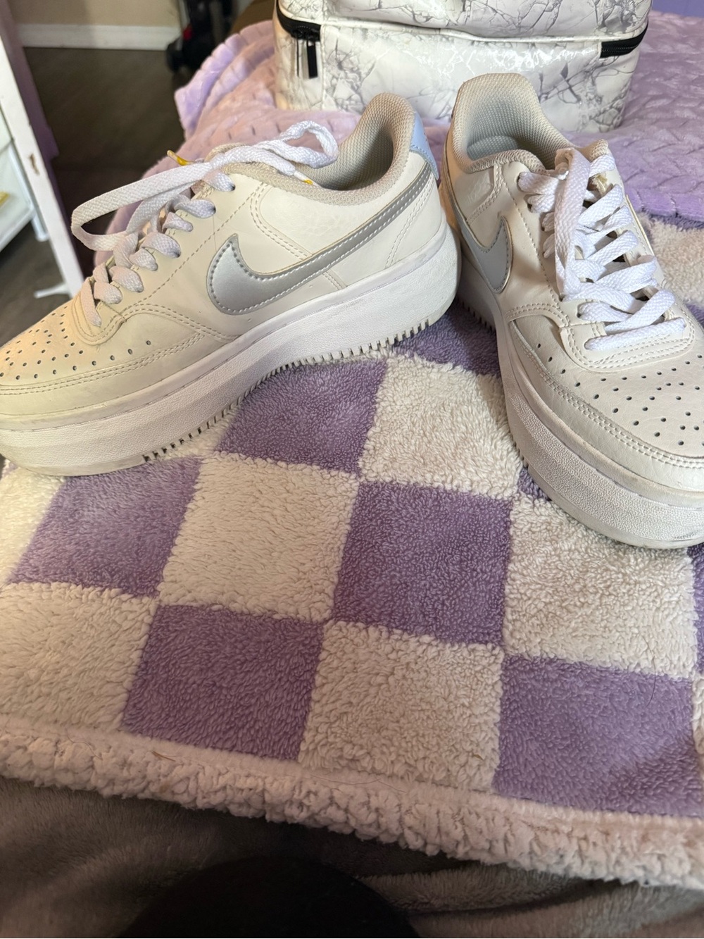 Nike Women’s Cream Leather Platform Sneakers with Silver Swoosh